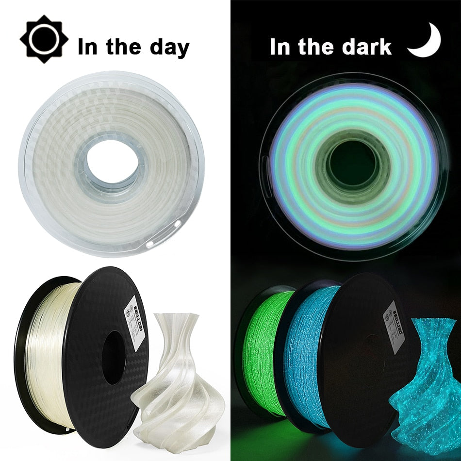 Filament PLA phosphorescent Noctilucous Vert,Bleu,Arc-en-ciel