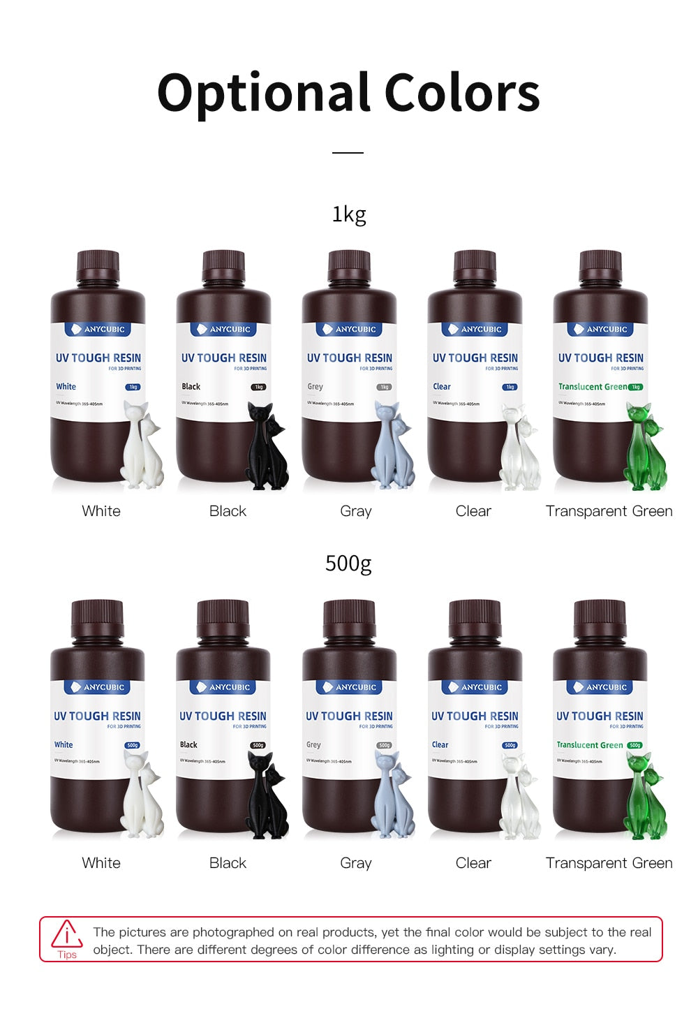 ANYCUBIC Résine flexible résistante aux UV Haute ténacité Haute rigidité Haute résistance aux chocs et haute précision